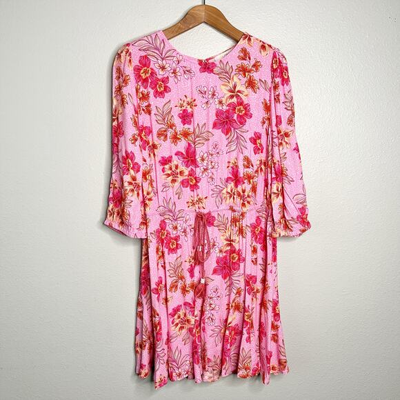 Loft Lily Godet Puff Sleeve‎ Mini Flare Dress Pink 3/4 sleeve Women’s Size XXL - Picture 2 of 12